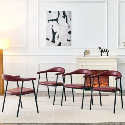 Ensemble de 4 chaises de salle à manger en cuir de polyuréthane brun rougeâtre avec des pieds en métal - des chaises de salle à manger modernes et minimalistes pour la maison. Disponible en plusieurs couleurs.