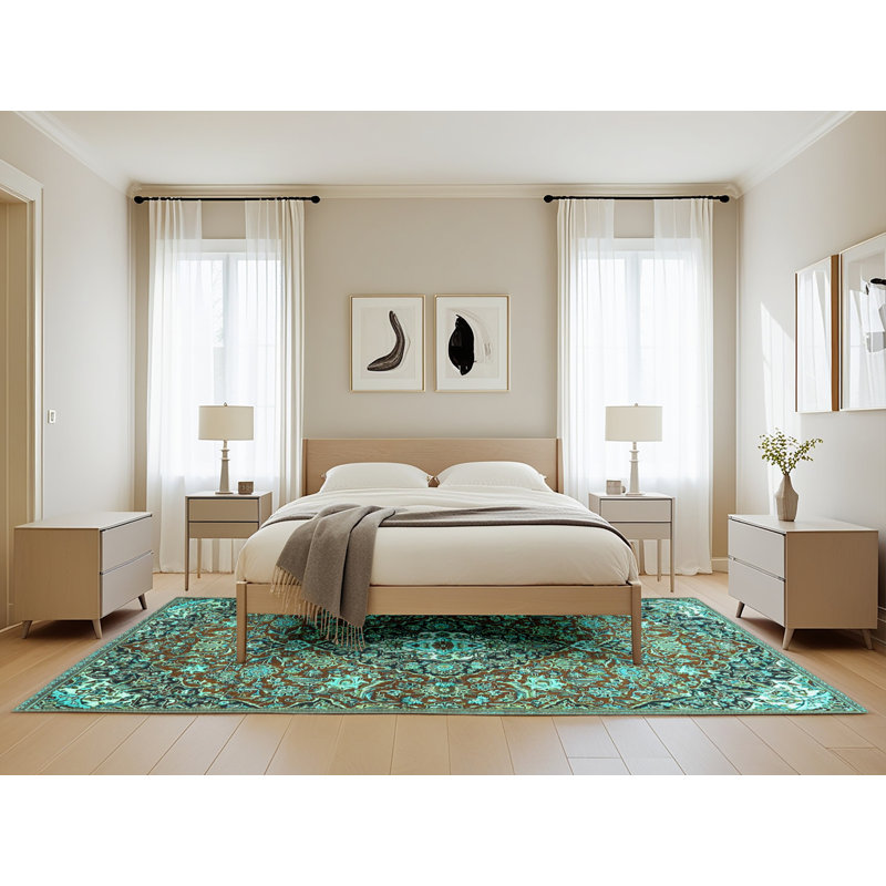 Tapis bleu sarcelle / brun, Rectangle 5 pi x 8 pi