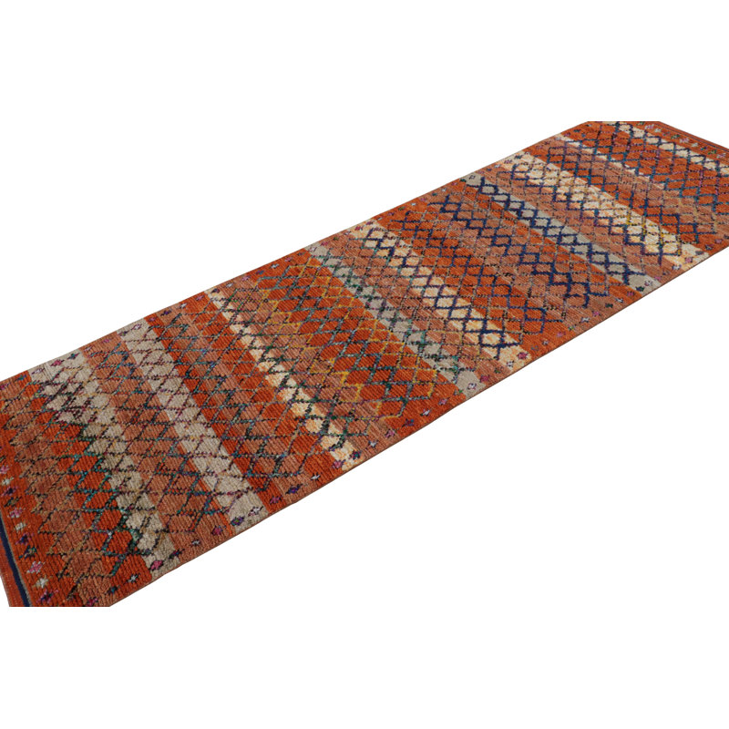 Moroccan Hand Knotted Geometric Area Rug, Runner 2'6" x 8'