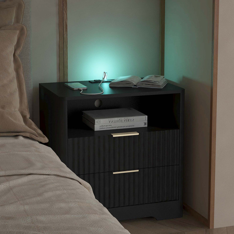 Table de chevet de rangement pour chambre à coucher noire, Noir