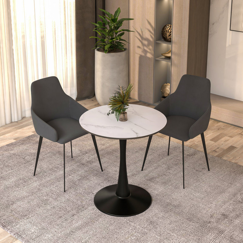  Bristol 27" Round Dining Table, Modern 2-Person Kitchen Table with Black Pedestal Base, Small Space Bistro Table for Apartments
