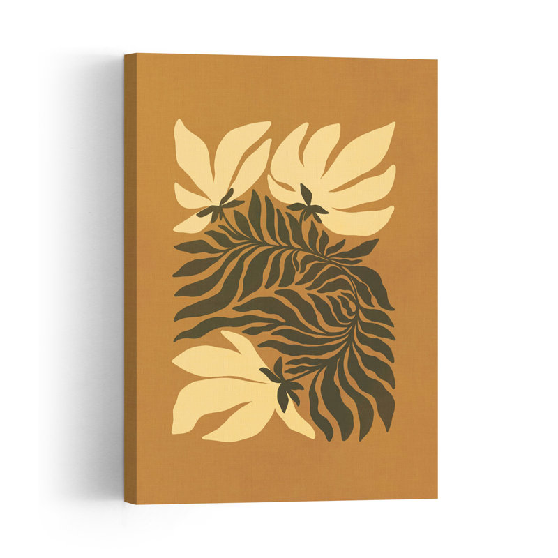 Affiche murale abstraite minimaliste moderne aux tons chauds, représentant des fleurs et la nature, avec des motifs botaniques.
