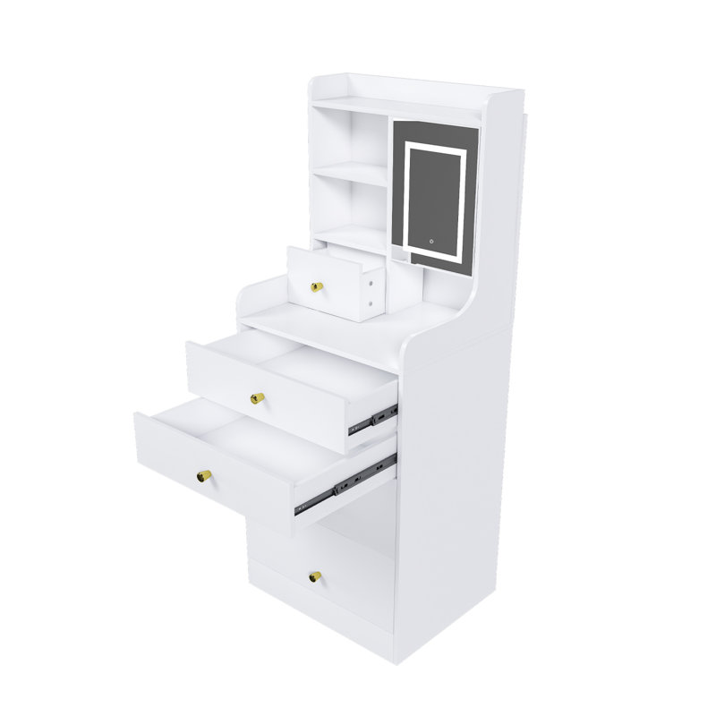 Coiffeuse 3 en 1 avec miroir à DEL et 4 tiroirs pour la chambre à coucher