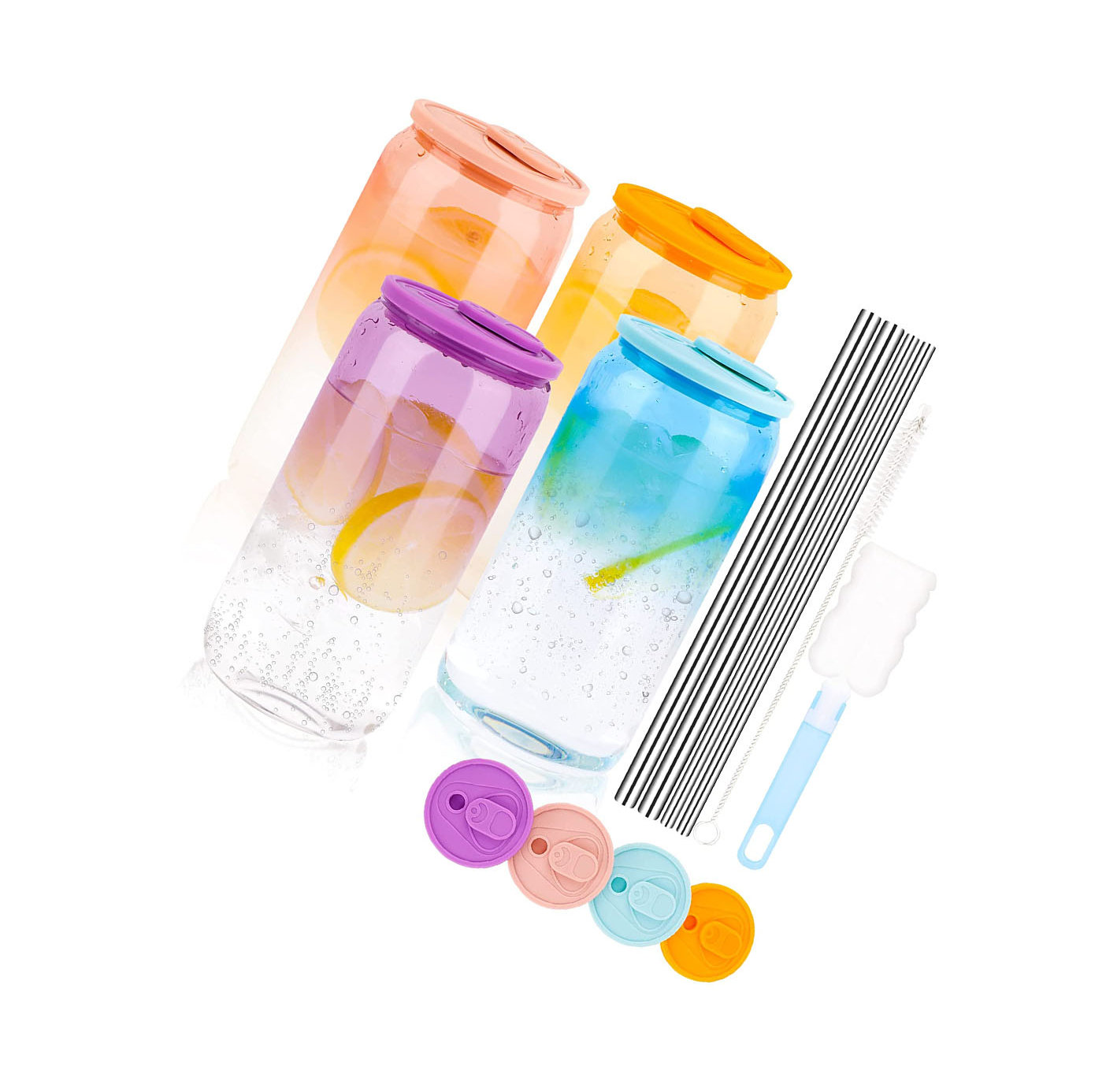 Ins Vertical Stripes Glass Cups with Lids and Straws Clear Glass Water  Bottle Straw Cup Drinking Glasses Tumbler Travel Bottle