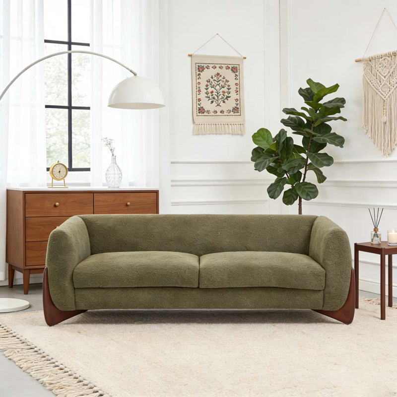 Canapé 82 pouces Boucle Sherpa, Vert olive