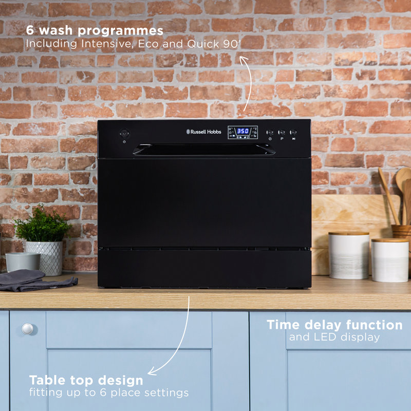 Russell Hobbs RHTTDW6B Freestanding Compact Dishwasher, Black