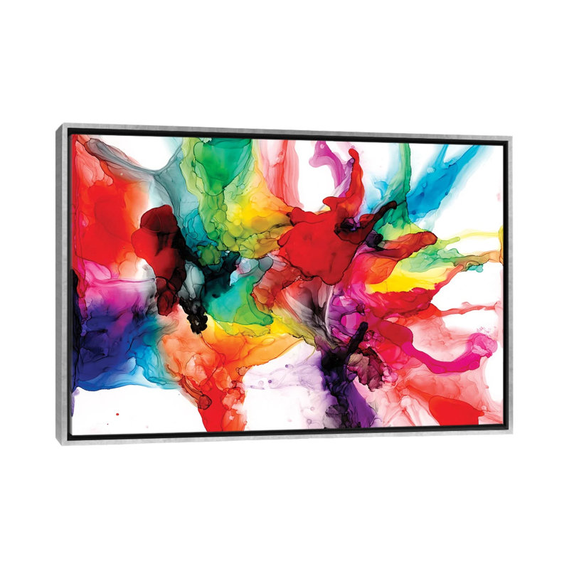« Jeweltone Prism II » par Jennifer Goldberger-impression, Toile avec cadre argenté, H 32 po x l 48 po x 1,5 po