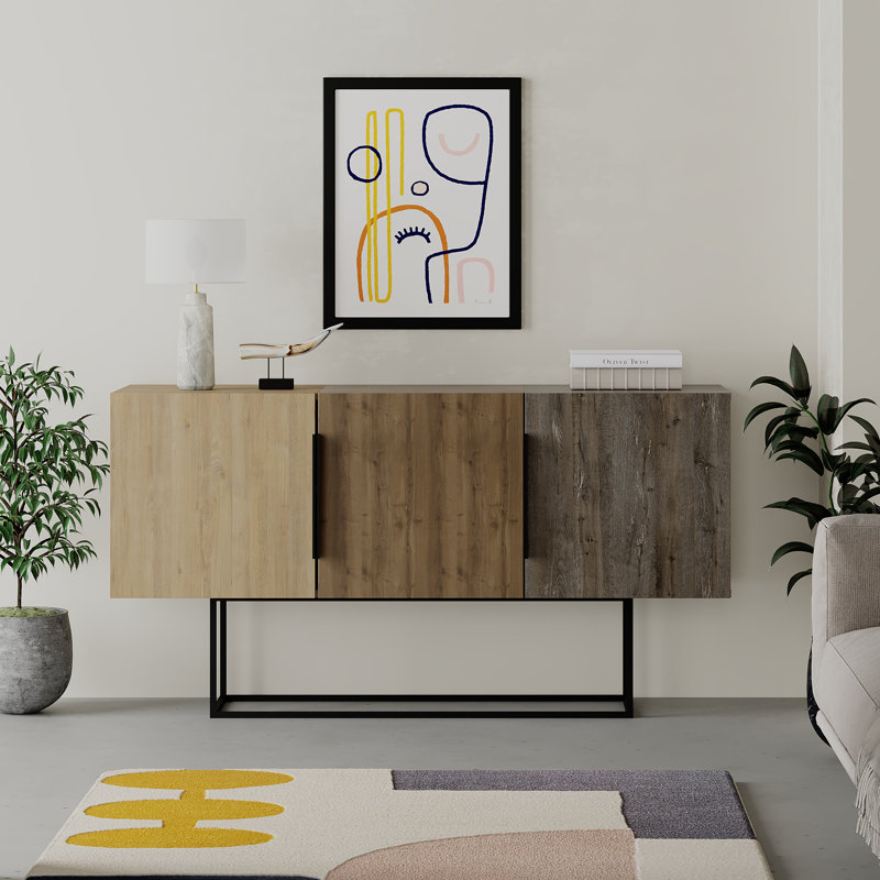 Adley 150cm Console Table - Chic and Contemporary with Stainless Steel Legs, Oak/ Hitit/Dark Coffee