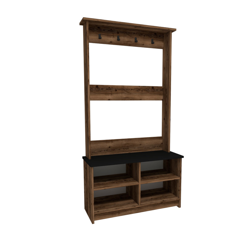 Shoe Storage Hall Tree with Lakay, Light Walnut/Black