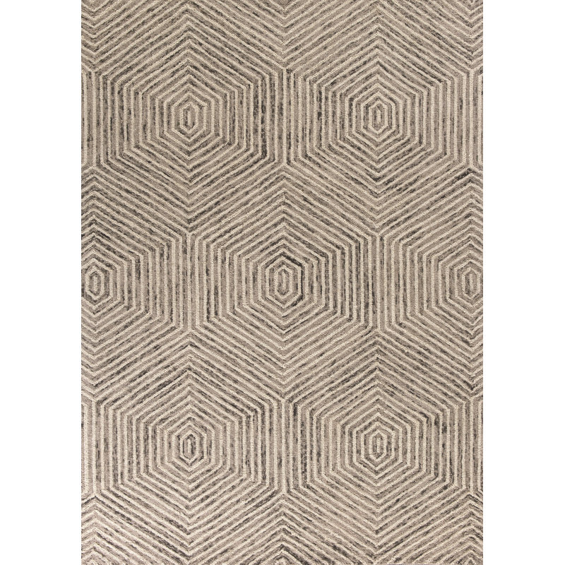 Tapis gris / beige en laine crocheté à la main Natalee Ocean, Rectangle 5 pi x 7 pi
