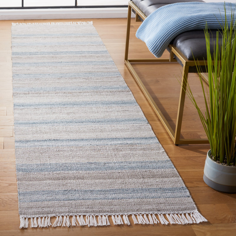 Tapis rayé kilim 107 gris / beige, Tapis de couloir 2 pi 3 po x 9 pi