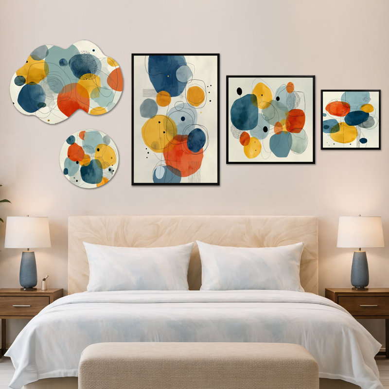 «Minimalist Meditation Stone Collage - Blue Abstract Wall Decor», ensemble de 5 reproductions d'art sur toile encadrées (100 po x 40 po)