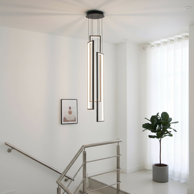 Luminaire suspendu 3 lumières DEL avec télécommande, Noir