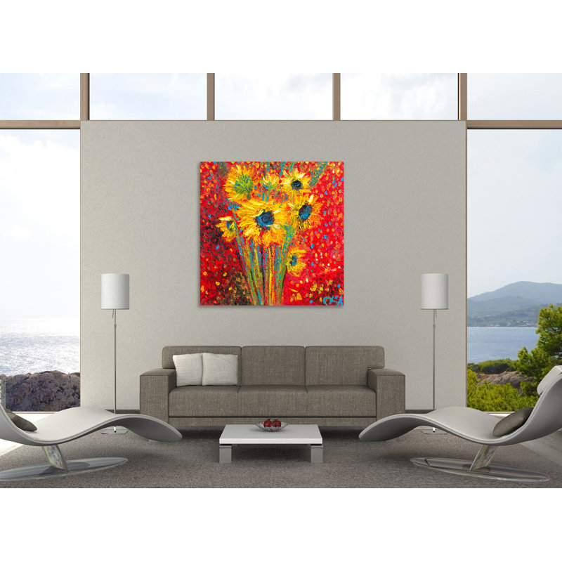 «Red Sunflowers», toile tendue par Chiara Magni, H 36 po x l 36 po x P 1,5 po