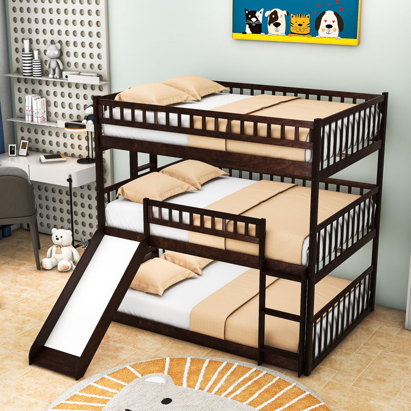 Lit superposé triple / quadruple en bois avec glissière Elester, Espresso
