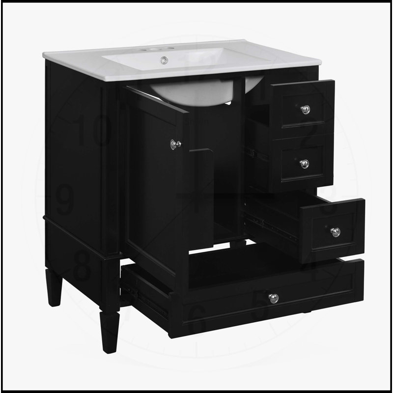 Meuble-lavabo 30 po avec lavabo en céramique, Noir