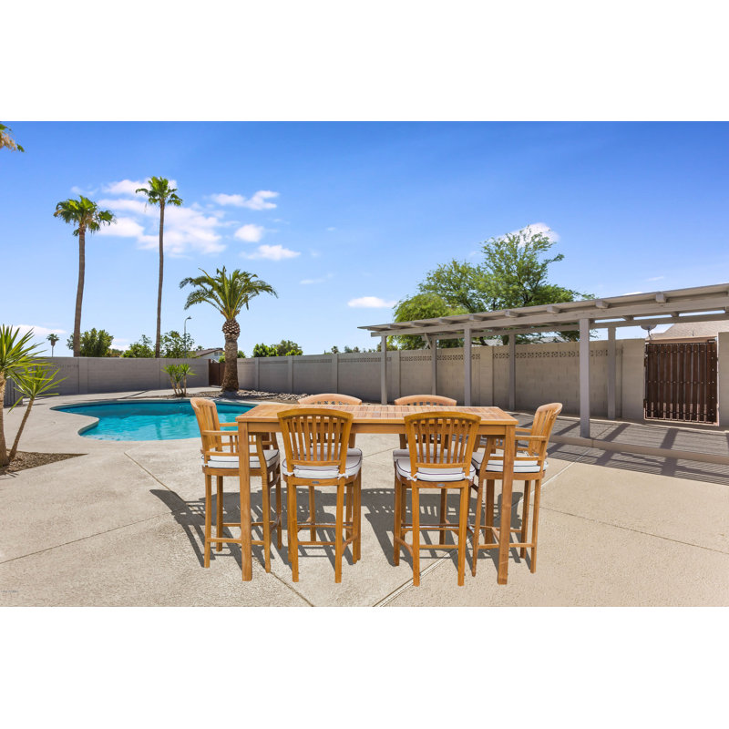 Orleans Outdoor 7 - Piece Teak Bar Height Dining Set with Cushions
