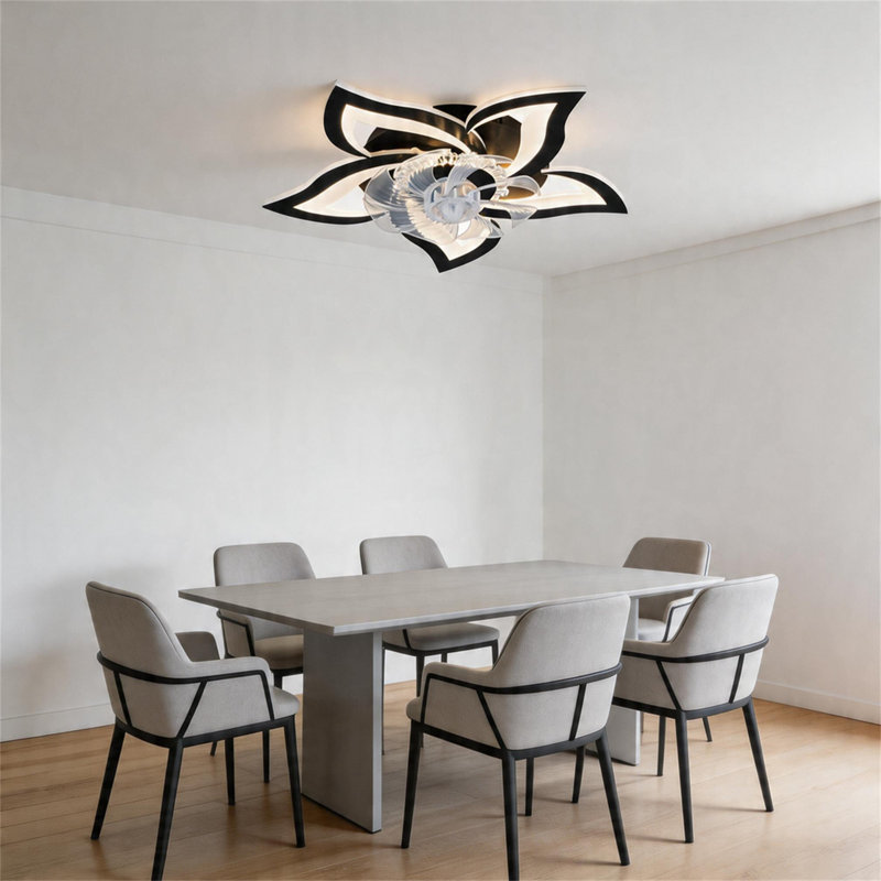 5-Blade Ceiling Fan With Light And Remote Control, 32-Inch Black Recessed Ceiling Fan, 6 Speed Settings, 3 Light Colors, Suitable For Kitchens And Bedrooms