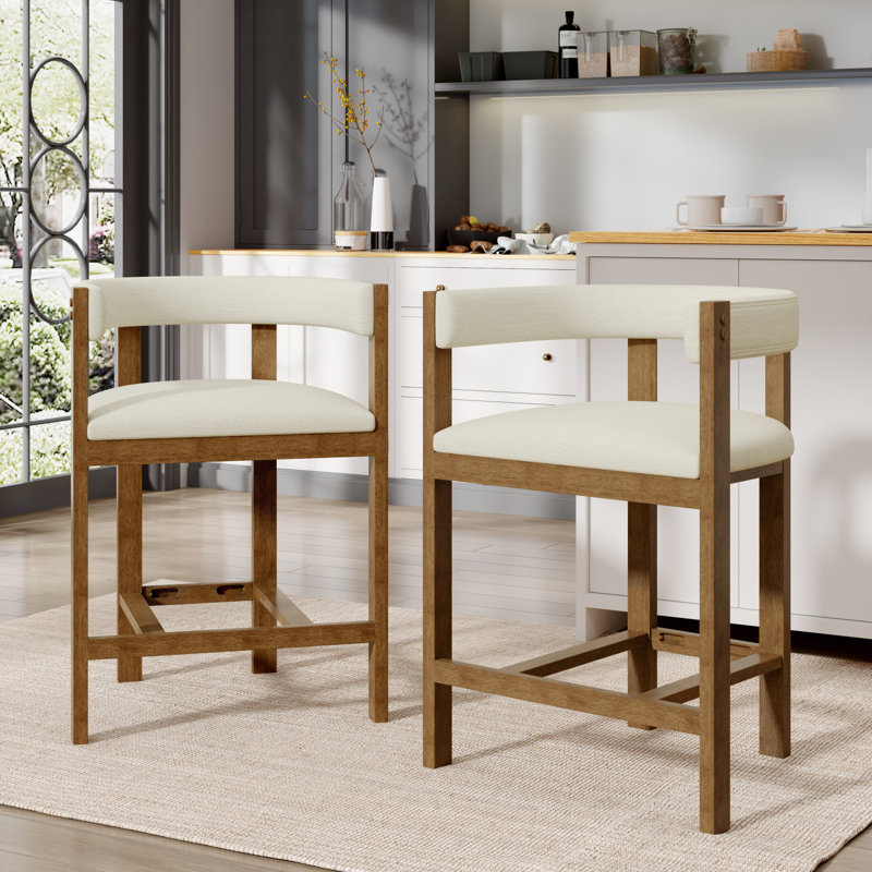  Tabourets de comptoir contemporains beiges, ensemble de luxe de 2 tabourets découpés, siège de baignoire à profil bas en bois d'hévéa brun moderne