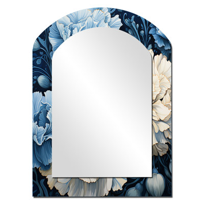 White Blue Carnations Arrangement II - Carnations Asymmetrical Decorative Mirror, Traditional Arch Wall Mirror, Printed Metal Art