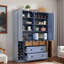 Grand garde-manger de ferme avec 4 portes pliables, prise de courant, tablettes, supports à vin et plateaux de service-1727002784