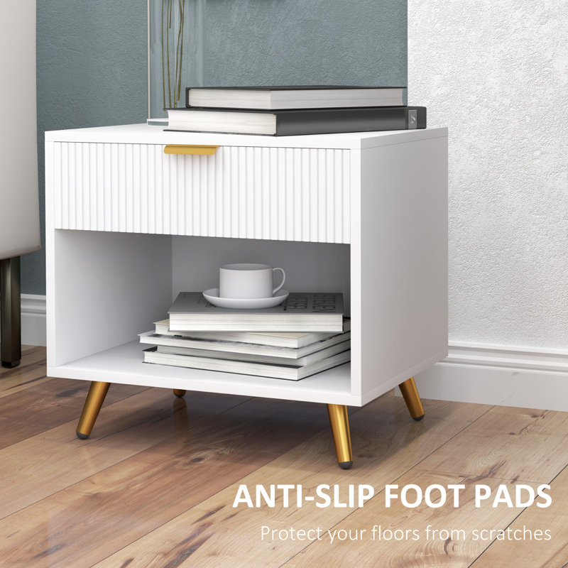 Table de chevet avec tiroir et compartiment ouvert pour la chambre à coucher, Blanc