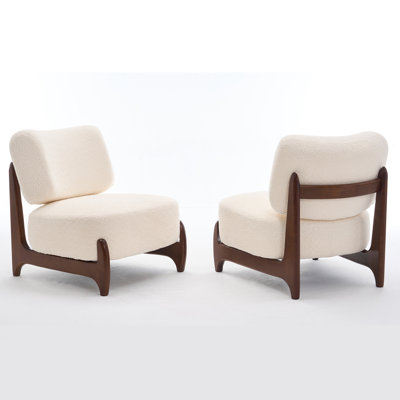30"W Boucle Armless Upholstered Accent Chair With Solid Wood Leg