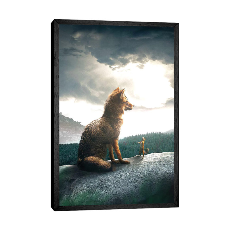 The Fox And Squirrel by Zenja Gammer - Print on Canvas, 66.04 cm H x 45.72 cm W, Black Framed