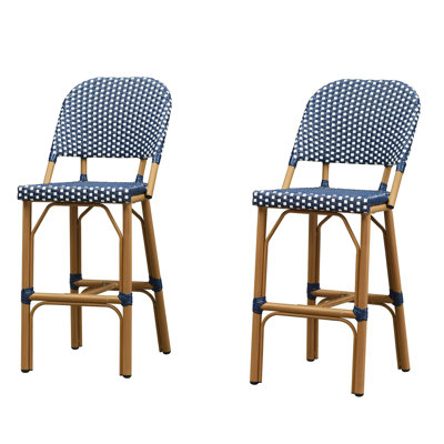 Ensemble de 2 tabourets de bar d'extérieur de style campagne française en rotin