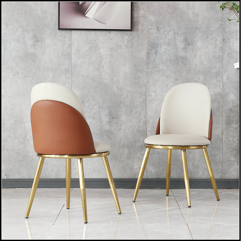 Ensemble de 2 chaises de salle à manger modernes en cuir de polyuréthane, pieds en métal doré pour un siège élégant et confortable dans la cuisine ou la salle à manger