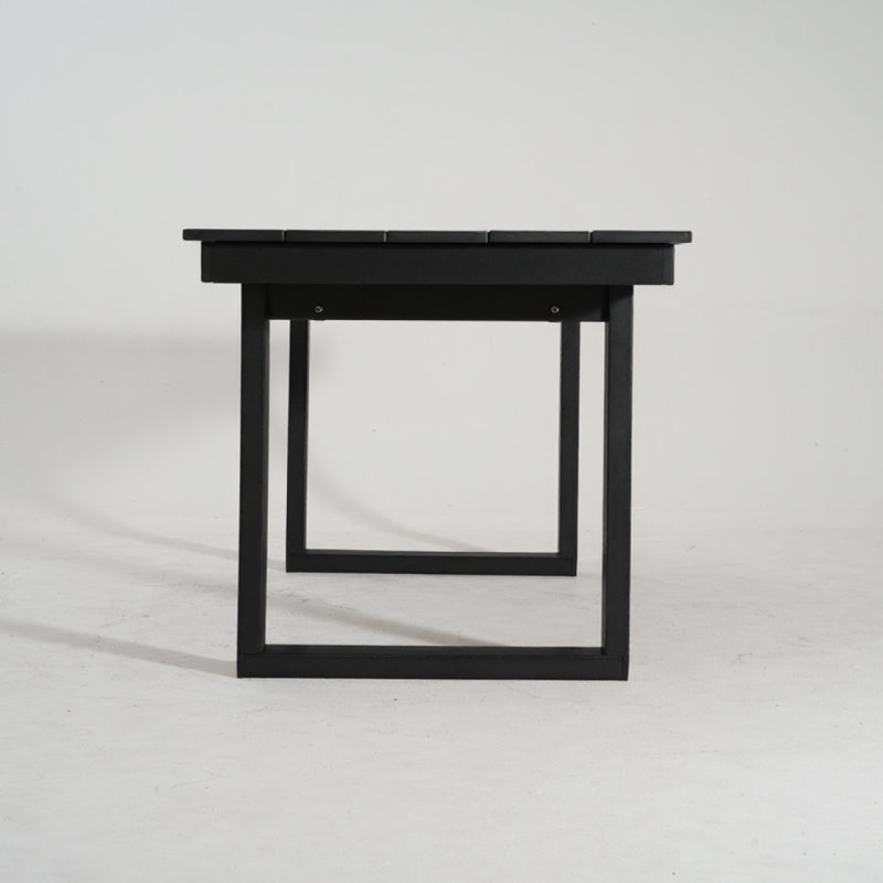 67" HDPE Outdoor Dining & Meeting Table, Weather-Resistant, Seats 6, Space-Saving Chair Slide-In, Black, Black