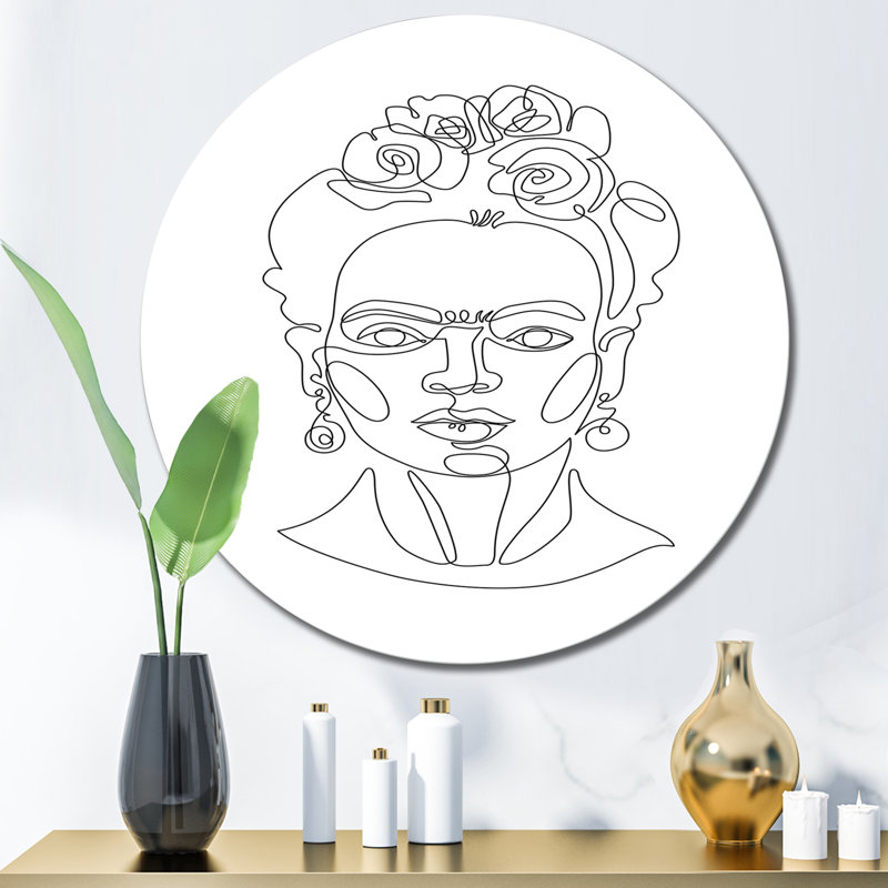 Frida Kahlo, dessin au trait en couronne de fleurs, H 36 po x l 36 po x P 1 po