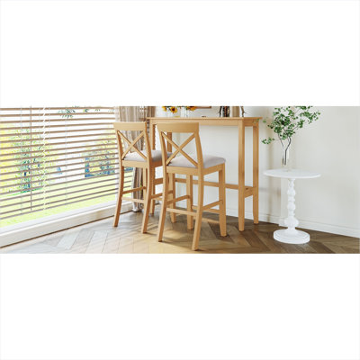 Ensemble de salle à manger à hauteur de bar pour petits espaces, table rectangulaire en bois massif 3 pièces 48 pouces avec deux chaises, coussins beige chaud