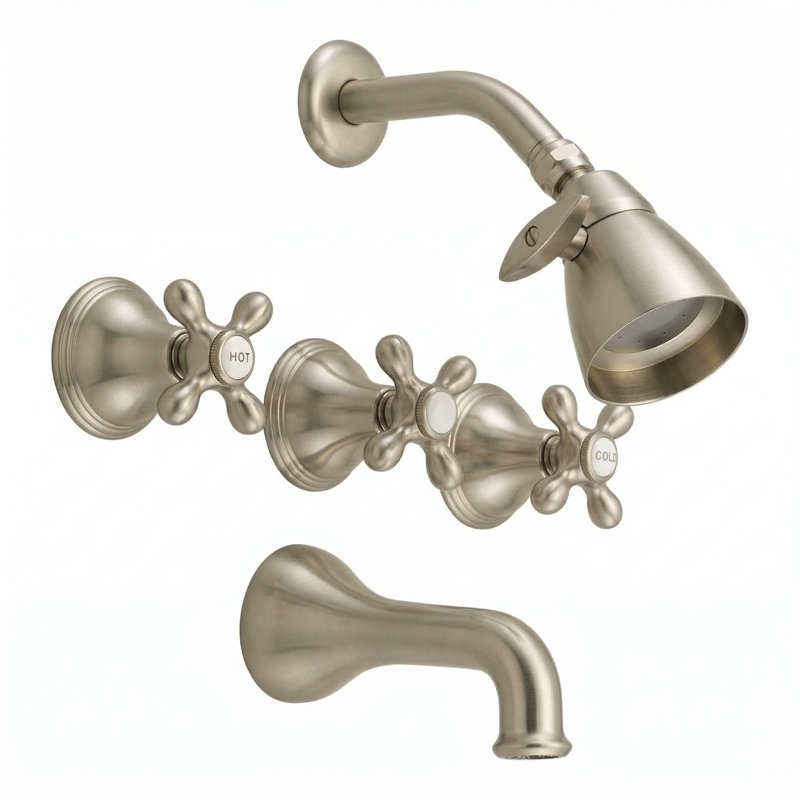 Strom LivingSt. Lawrence Wall Shower Set With Cross Handle/9" Centers and Spout in Matte Nickel