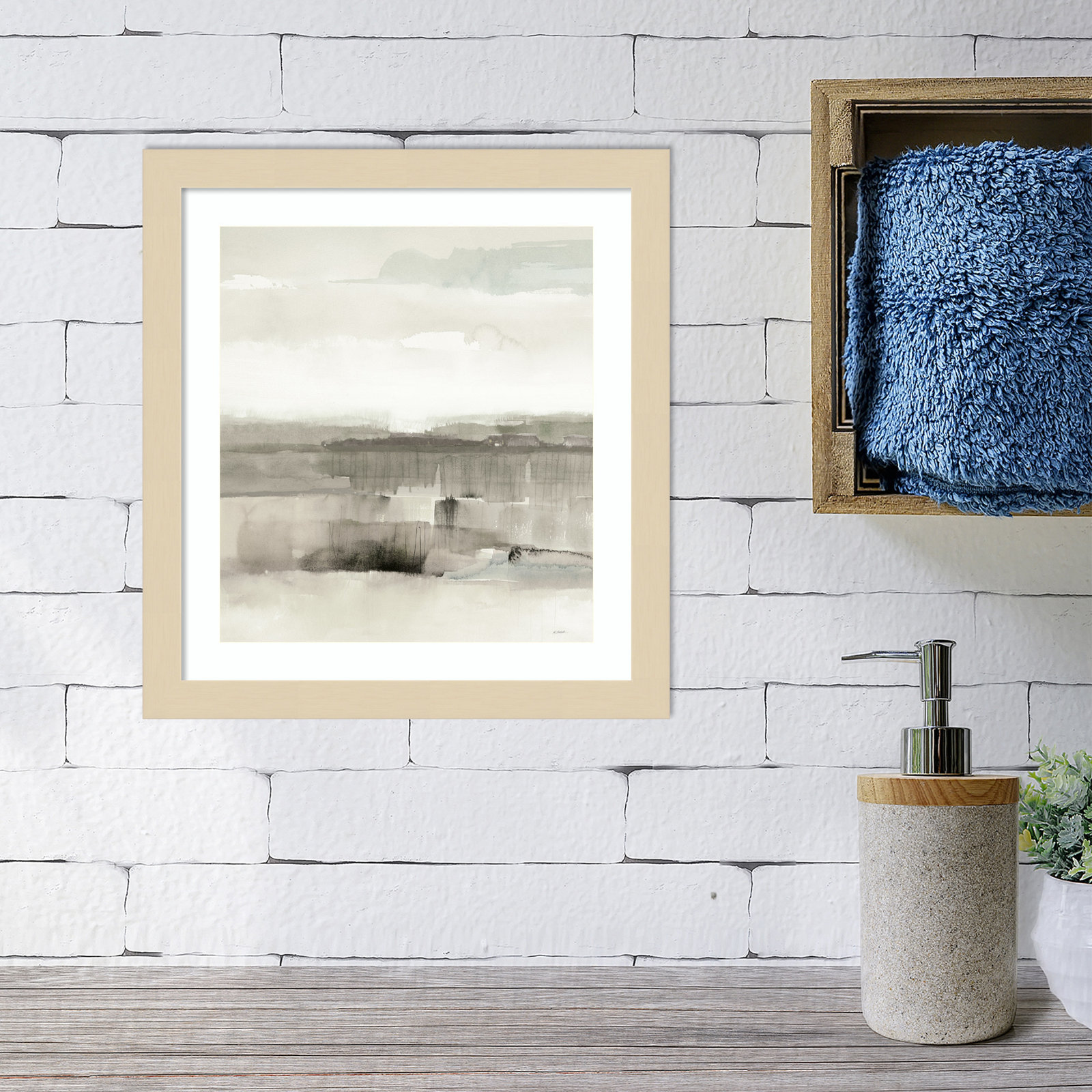 Influence Of Line And Color Neutral Crop by Mike Schick, Brown Framed Paper, 13.12" H x 12.12" W x 0.88" D