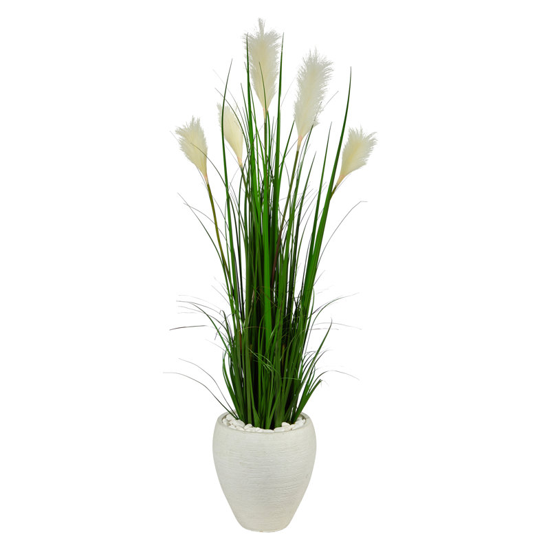 54'' Faux Wheat Grass in Clay Planter