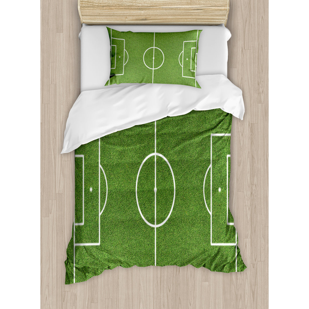 Soccer Field Grass Motif Stadium Game Match Winner Sports Area Print Duvet Cover Set Ambesonne 