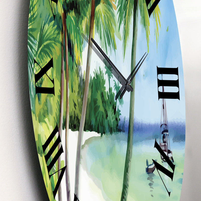 Summer Beach With Palm Trees - Horloge murale nautique et côtière, Moyen