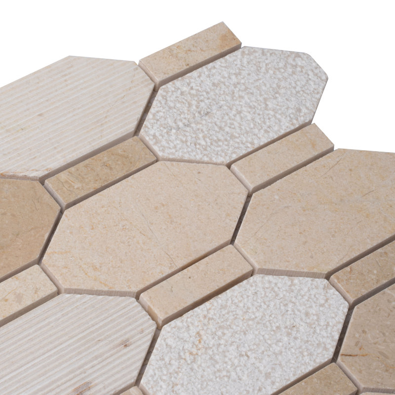 Carreau de mosaïque en marbre hexagonal texturé 11 x 12,2 Crema Marfil