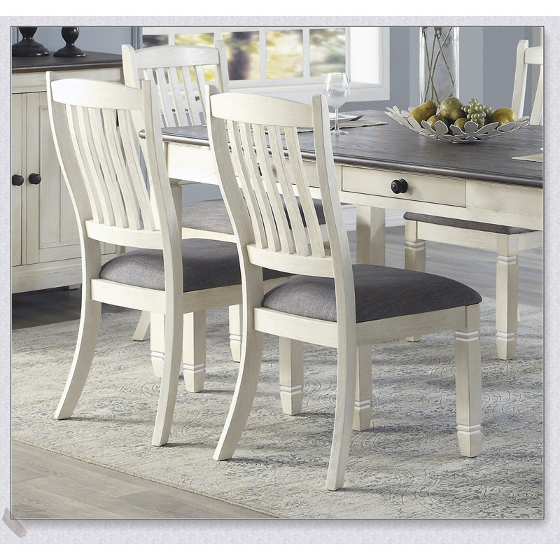 Ensemble de salle à manger 5 pièces avec 6 tiroirs et 4 chaises rembourrées au fini blanc antique pour plus de confort et de rangement