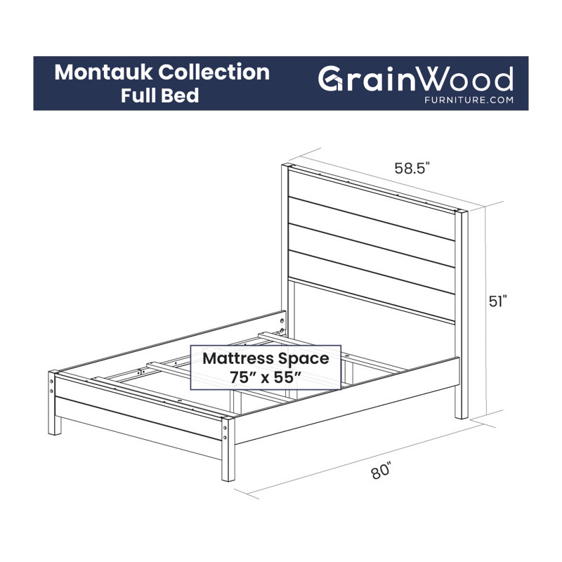Montauk Solid Wood Panel Bed, Full, Rustic Off-White