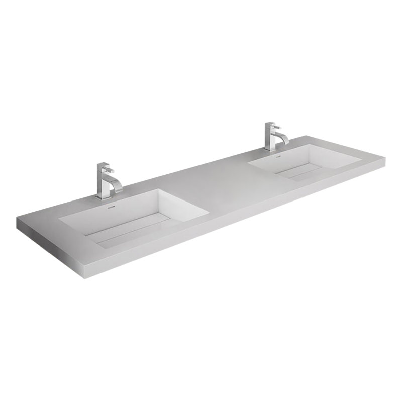 Kubista 72'' W Double Vanity Top, Gloss White, Single Hole Faucet
