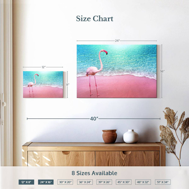 Flamant rose plage Brampt, H 16 po x l 24 po