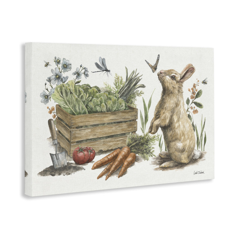 «Gardening Bunny Scene» par Leslie Trimbach, H 24 po x l 36 po