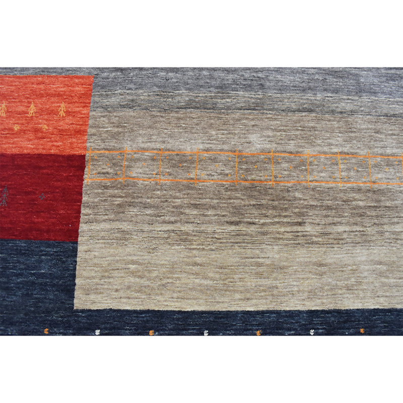 Hand Knotted Wool Area Rug in Black/Gray/Red/Beige, Rectangle 6' x 9"
