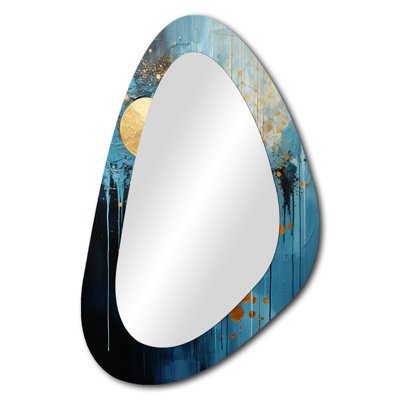 Dracut Moon Blue and Gold Cerulean Cycle Dreams II - lune, forme unique, miroir mural décoratif, miroir asymétrique bleu