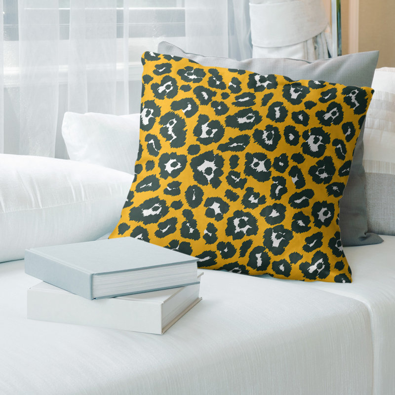 Housse de coussin carrée, 16" x 16", Croisé en coton, Doré