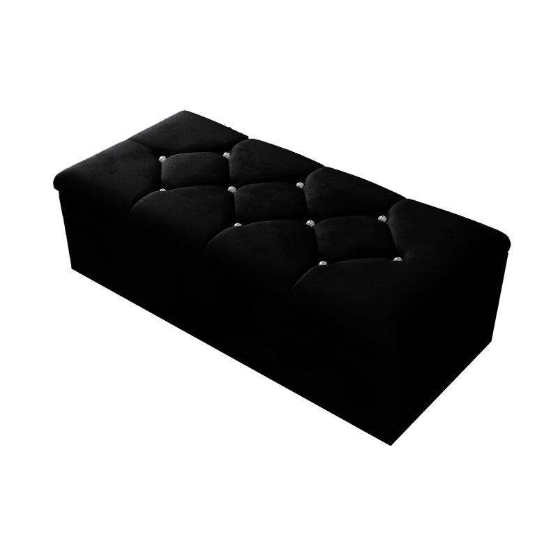 Alax 102cm Wide Rectangle Geometric Standard Ottoman with Storage, Black