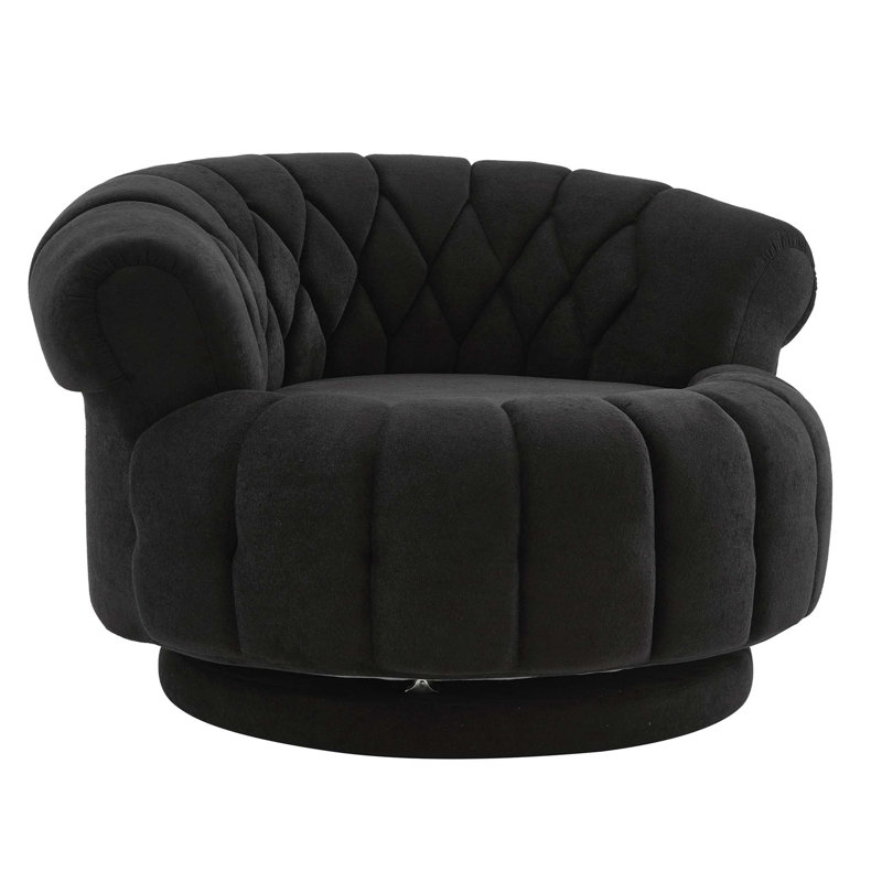 Luxury Chenille Swivel Accent Chair with 360° Rotation, Black