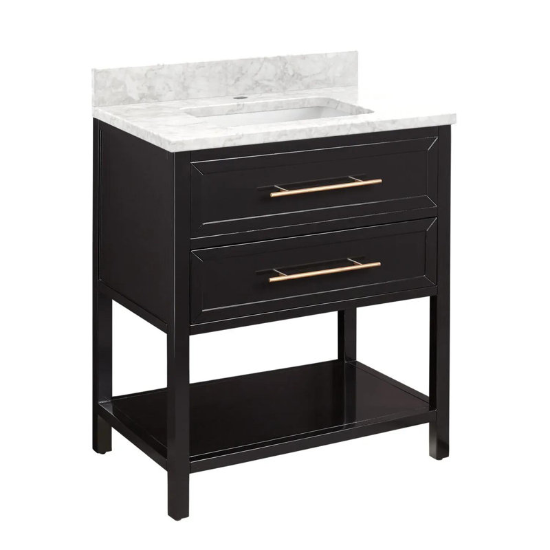 30" Robertson Single Bathroom Vanity Set with Rectangular Undermount Sink, Single Hole, Carrara Marble, Black